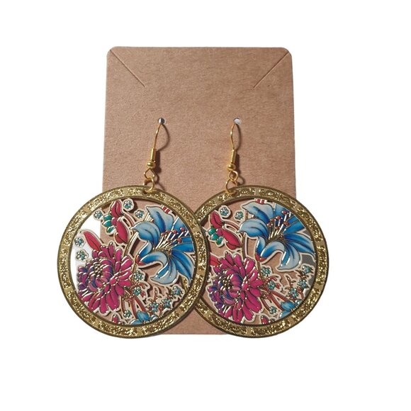 Handmade By Donovan Earrings Boho Dangle Thin Metal Artisan Floral - Picture 6 of 6